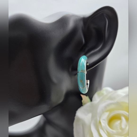 ❤️ TURQUESA HOOP STERLING SILVER EARRINGS - Picture 2 of 7